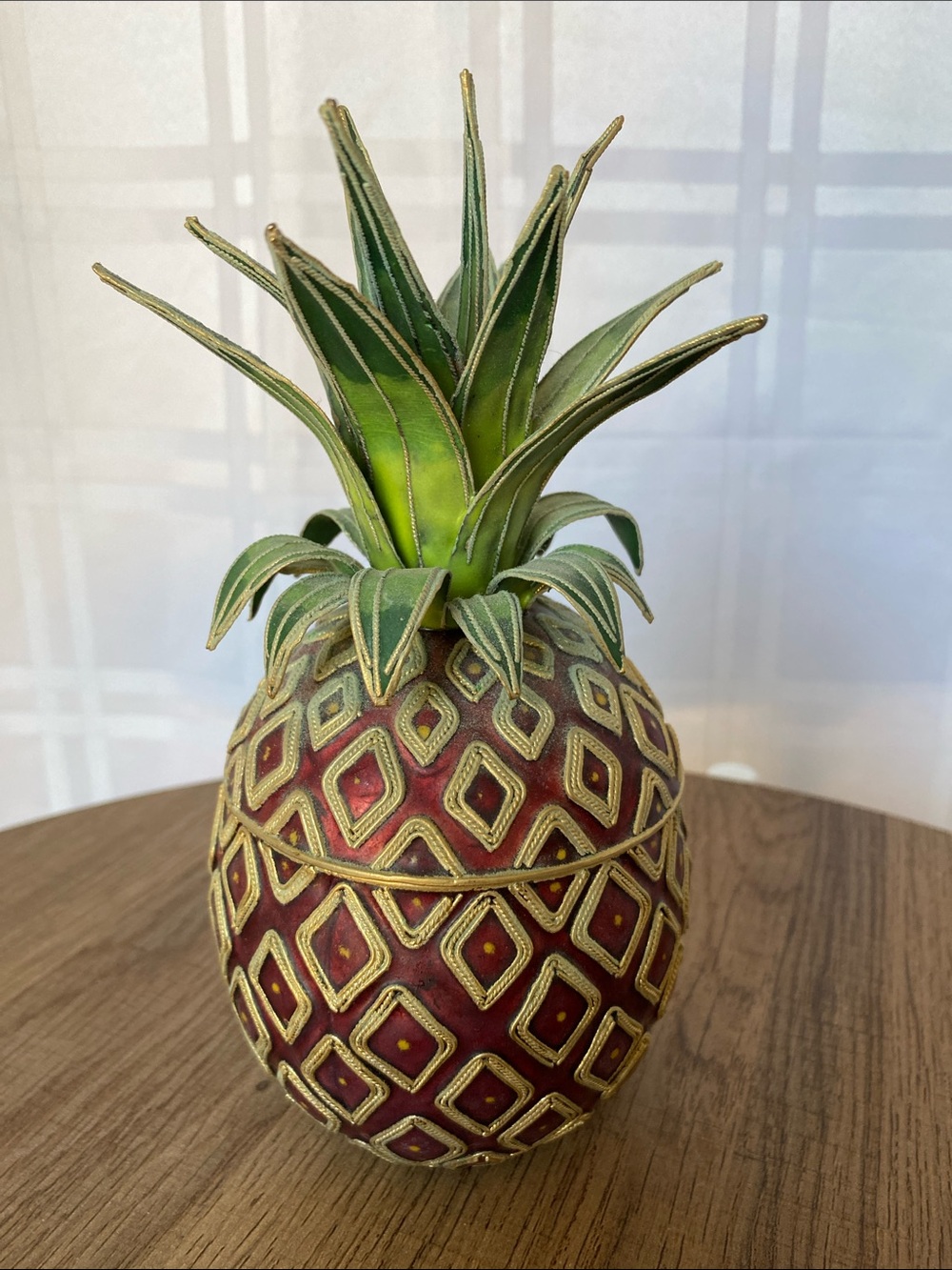 Decorative Enamel Red & Green Pineapple Trinket Box